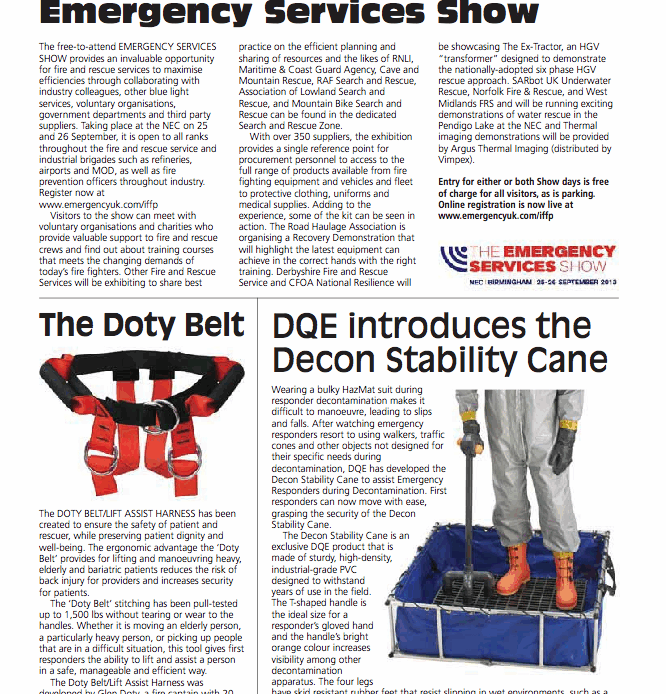 International Fire Fighter Magazine features Doty Belt